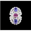 Image 2 : 3.20 ctw Tanzanite, Pink Sapphire and Diamond Ring - 14KT White Gold