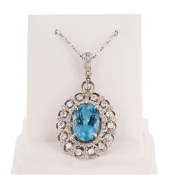 5.17 ctw Aquamarine and 1.10 ctw Diamond 14K White Gold Pendant