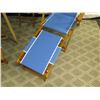 Image 8 : Qty 2 Folding Beach Lounge Chairs w/ Blue Canvas, Beach Umbrella & Side Table