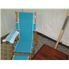 Image 8 : Qty 2 Folding Beach Lounge Chairs w/ Aqua Canvas, Beach Umbrella & Side Table