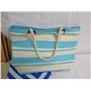 Image 2 : Beach Lot: 2 Towels, Striped Tote Bag, 2 Paddles, Lotion & Orange Mesh Bag
