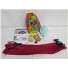 Image 1 : Beach Lot:  Solar Shower, Picker Tool, Toys: Football, Pail & Shovels, Red Bag, etc