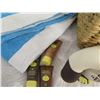 Image 5 : Beach Lot: Wicker Basket, Towels, Lotions, "Sun Bum" Toy, Solar 21 Charger, etc