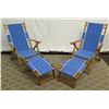 Image 1 : Qty 2 Folding Beach Lounge Chairs w/ Blue Canvas