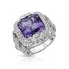 Image 1 : Natural 12.87 CTW Amethyst & Diamond Ring 18K White Gold - REF-354H6W