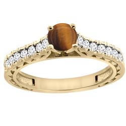 0.90 CTW Tiger Eye & Diamond Ring 14K Yellow Gold - REF-62X5M