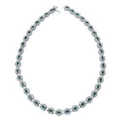 Natural 14.51 CTW Emerald & Diamond Necklace 14K White Gold - REF-974Y7N