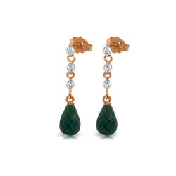 Genuine 6.9 ctw Green Sapphire Corundum & Diamond Earrings 14KT Rose Gold - REF-44T9A