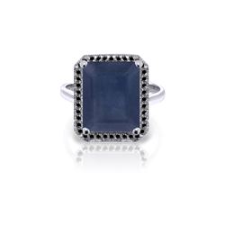 Genuine 6.6 ctw Sapphire & Black Diamond Ring 14KT White Gold - REF-111Y7F