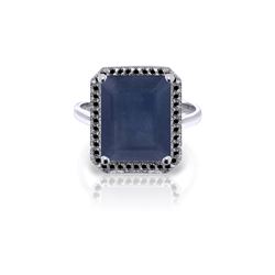 Genuine 6.6 ctw Sapphire & Black Diamond Ring 14KT White Gold - REF-111Y7F