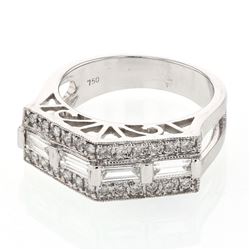 Natural 0.66 CTW Baguette & Diamond Ring 18K White Gold - REF-137H7W