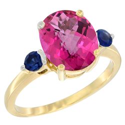 2.64 CTW Pink Topaz & Blue Sapphire Ring 14K Yellow Gold - REF-32W3F