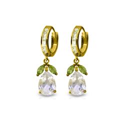 Genuine 14.3 ctw White Topaz & Peridot Earrings 14KT Yellow Gold - REF-82F9Z