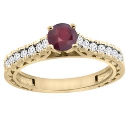 0.90 CTW Ruby & Diamond Ring 14K Yellow Gold - REF-62A7X