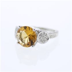 Natural 4.45 CTW Citrine & Diamond Ring 18K White Gold - REF-108M2F