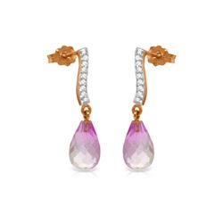 Genuine 4.78 ctw Pink Topaz & Diamond Earrings 14KT Rose Gold - REF-46N2R