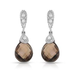 Natural 4.86 CTW Smoky Topaz & Diamond Earrings 14K White Gold - REF-35M3F