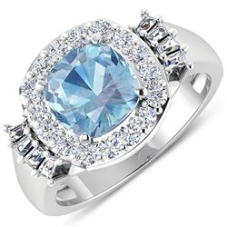 Natural 2.43 CTW Aquamarine & Diamond Ring 14K White Gold - REF-96K3W