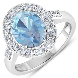 Natural 2.5 CTW Aquamarine & Diamond Ring 14K White Gold - REF-94F5N