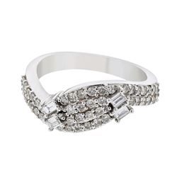 Natural 0.67 CTW Diamond & Baguette Ring 18K White Gold - REF-125R3K