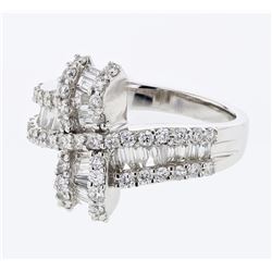 Natural 1.29 CTW Diamond & Baguette Ring 18K White Gold - REF-181R8K