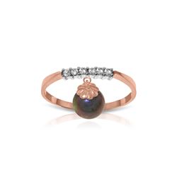 Genuine 2.1 ctw Black Pearl & Diamond Ring 14KT Rose Gold - REF-33N7R