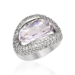 Natural 8.65 CTW Amethyst & Diamond Ring 18K White Gold - REF-159M3F
