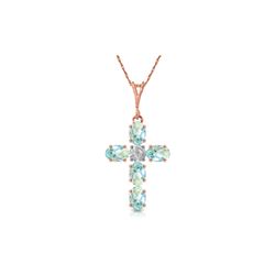 Genuine 1.75 ctw Aquamarine & Diamond Necklace 14KT Rose Gold - REF-44P7H