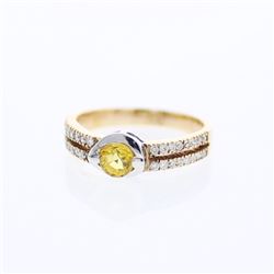 Natural 0.93 CTW Yellow Sapphire & Diamond Ring 14K Two Tone Yellow Gold - REF-37X8T