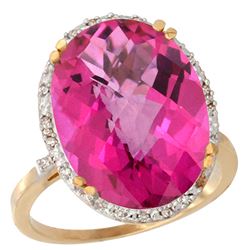 13.71 CTW Pink Topaz & Diamond Ring 14K Yellow Gold - REF-59X4M