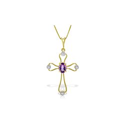 Genuine 0.57 ctw Amethyst & Diamond Necklace 14KT Yellow Gold - REF-40Y8F