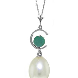 Genuine 4.5 ctw Pearl & Emerald Necklace 14KT White Gold - REF-22Z2N