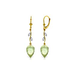 Genuine 19.02 ctw Green Amethyst & Diamond Earrings 14KT Yellow Gold - REF-51Z9N