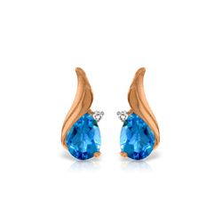 Genuine 5.06 ctw Blue Topaz & Diamond Earrings 14KT Rose Gold - REF-54M2T