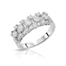 Natural 1.16 CTW Diamond & Baguette Band Ring 18K White Gold - REF-171X2T