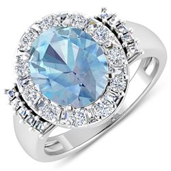 Natural 3.53 CTW Aquamarine & Diamond Ring 14K White Gold - REF-134X2K