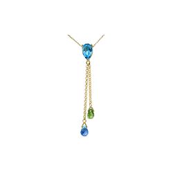 Genuine 3.75 ctw Blue Topaz & Peridot Necklace 14KT Yellow Gold - REF-23N5R