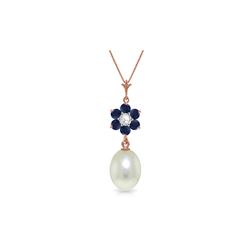 Genuine 4.53 ctw Pearl, Sapphire & Diamond Necklace 14KT Rose Gold - REF-30M9T