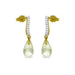Genuine 4.78 ctw Green Amethyst & Diamond Earrings 14KT Yellow Gold - REF-46F2Z