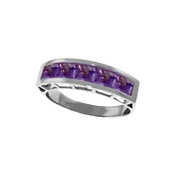 Genuine 2.25 ctw Amethyst Ring 14KT White Gold - REF-54A2K