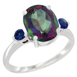 2.64 CTW Mystic Topaz & Blue Sapphire Ring 14K White Gold - REF-32A3X