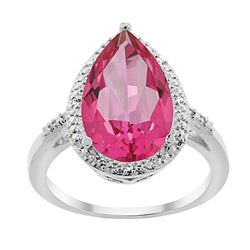 5.55 CTW Pink Topaz & Diamond Ring 10K White Gold - REF-34F8N