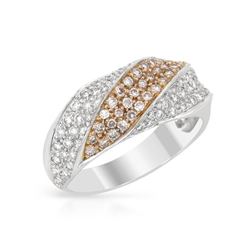 Natural 0.80 CTW Diamond Band Ring 18K Two Tone Yellow Gold - REF-104M4F