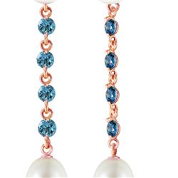 Genuine 11 ctw Blue Topaz & Pearl Earrings 14KT Rose Gold - REF-28K8V