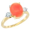 Image 1 : 0.20 CTW Diamond & Natural Coral Ring 10K Yellow Gold - REF-61V5R