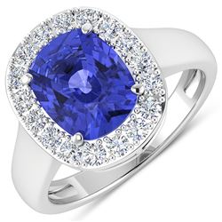 Natural 3.61 CTW Tanzanite & Diamond Ring 14K White Gold - REF-127N3R