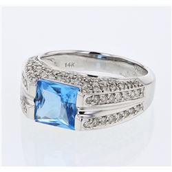 Natural 2.84 CTW Topaz & Diamond Ring 14K White Gold - REF-82T8X