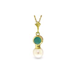 Genuine 2.48 ctw Emerald & Pearl Necklace 14KT Yellow Gold - REF-20A4K