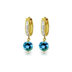 Genuine 3.28 ctw Blue Topaz & Diamond Earrings 14KT Yellow Gold - REF-55N3R