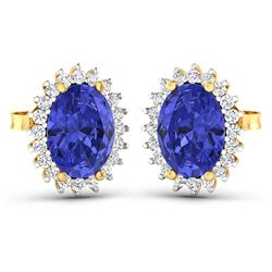 Natural 2.56 CTW Tanzanite & Diamond Earrings 14K Yellow Gold - REF-48H3M